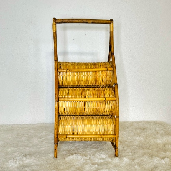 Vintage Wicker Rattan Wine Rack 5 Bottle Display - Picture 4 of 6